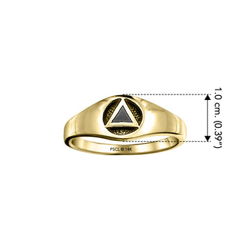 Triangle AA Recovery Symbol with Inlaid Stone Solid Yellow Gold Ring GJR126